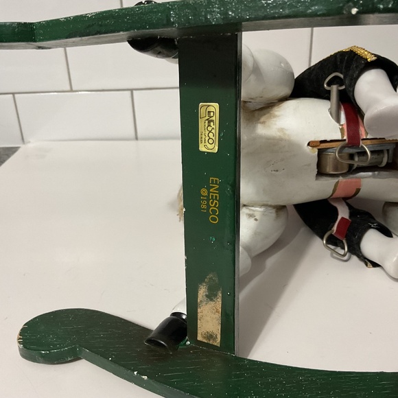 VTG Enesco 1981 Vintage Porcelain Boy Soldier Doll Musical Wooden Rocking Horse - Picture 10 of 13